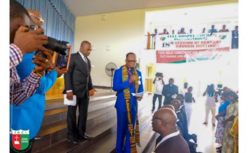 Bishop S. N. Mensah ordaining Pastors at the 2016 General Council